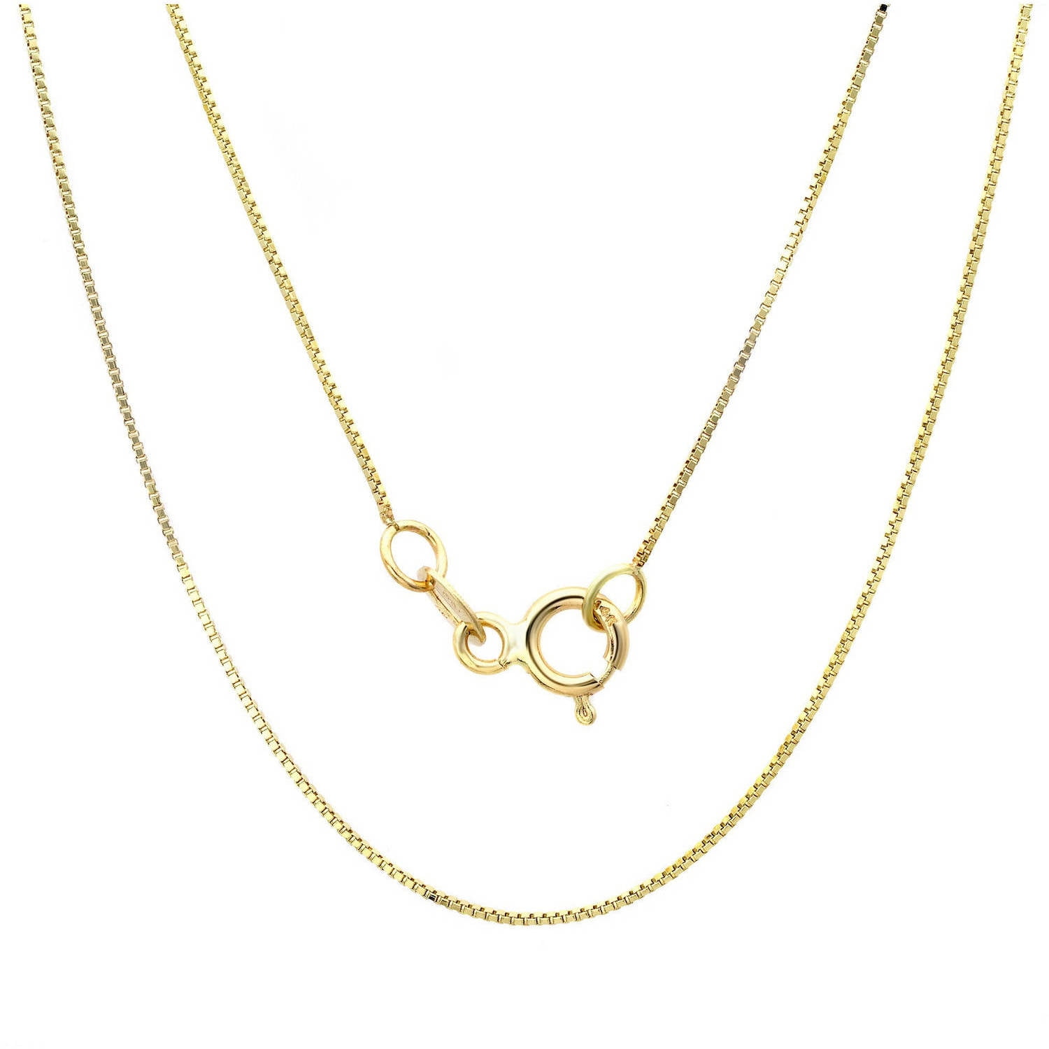 10k Yellow Solid Gold Mirror Box Chain Necklace 0.45mm