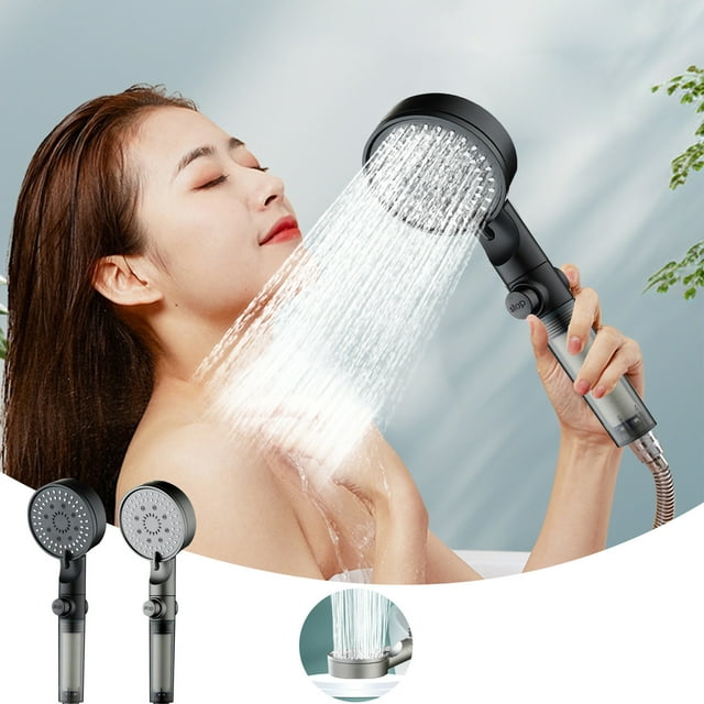 High Pressure Handheld Showerhead with 5 Spray Modes | Water Saving & Flow Booster for Low Pressure | ABS Plastic in Gray