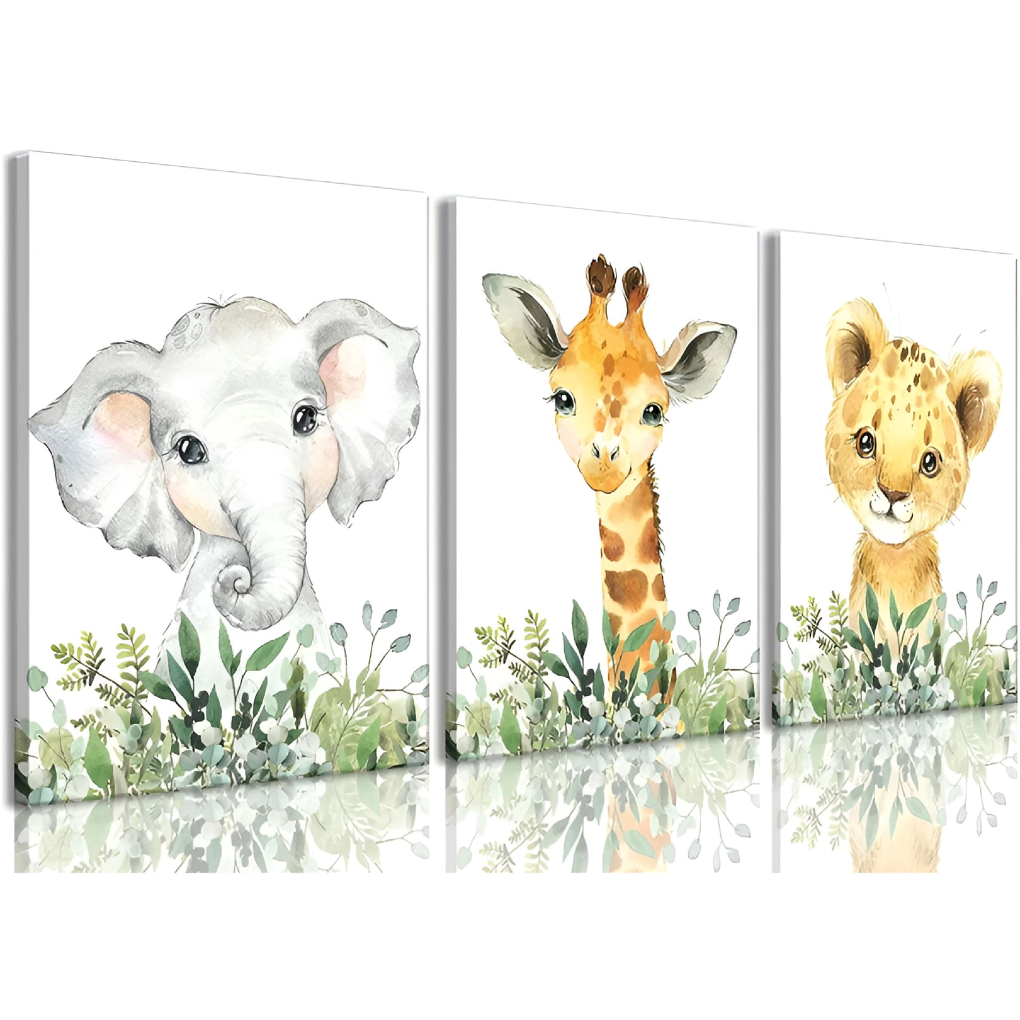 CCOCC 2026 New Nursery Wall Art Safari Animal Poster Prints Boy Baby Room Decor Poster Toddler Room Decoration Minimalist Boho Jungle Painting Pictures Set of 3 for Kids Bedroom Bathroom Framed