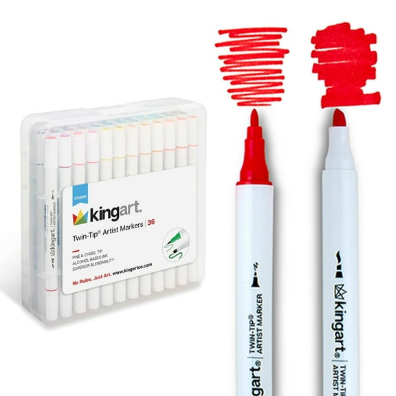 Twin-Tip™ Permanent Alcohol-Based Sketch Markers, Storage Travel Case, Set of 36 Unique Colors