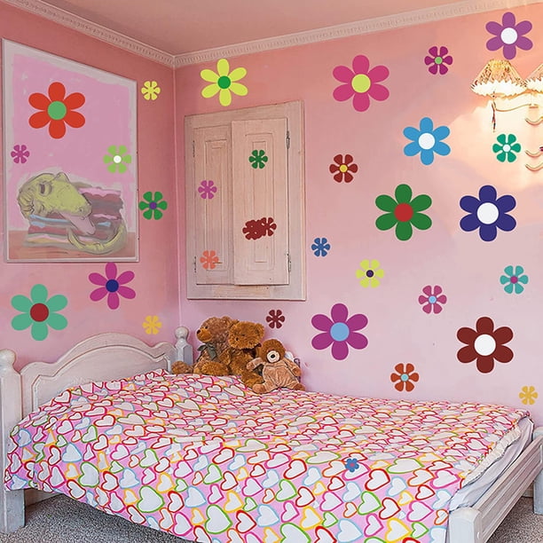yuksok 12Pcs Colorful Flower Wall Sticker Aesthetic Vintage Daisy