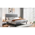thumbnail image 4 of Sifurni King Bed Frame Upholstered Platform Bed with Adjustable Headboard, No Box Spring Needed, Light Gray, 4 of 9