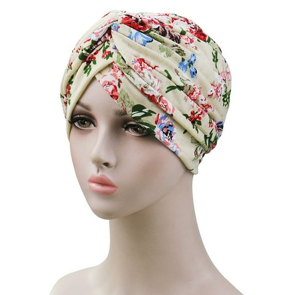 Kiplyki Women Print Indian Hat Muslim Stretch Turban Hat Chemo Cap Head Scarf Wrap Hots