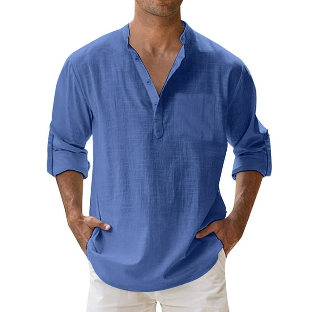 Rinsvye Mens Spring Loose Stand one Short Collar Solid Color Pocket Mens Half Zip Long Sleeve Pullover Shirt