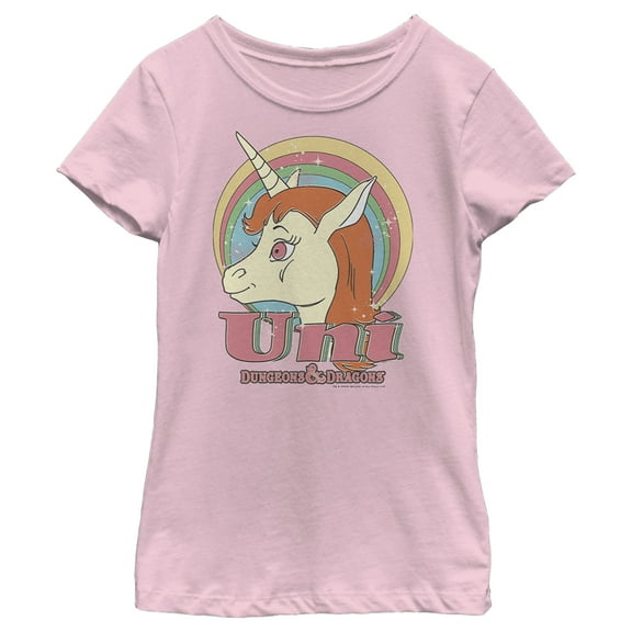 Girl's Dungeons & Dragons Uni Unicorn Cartoon Graphic Tee Light Pink Small
