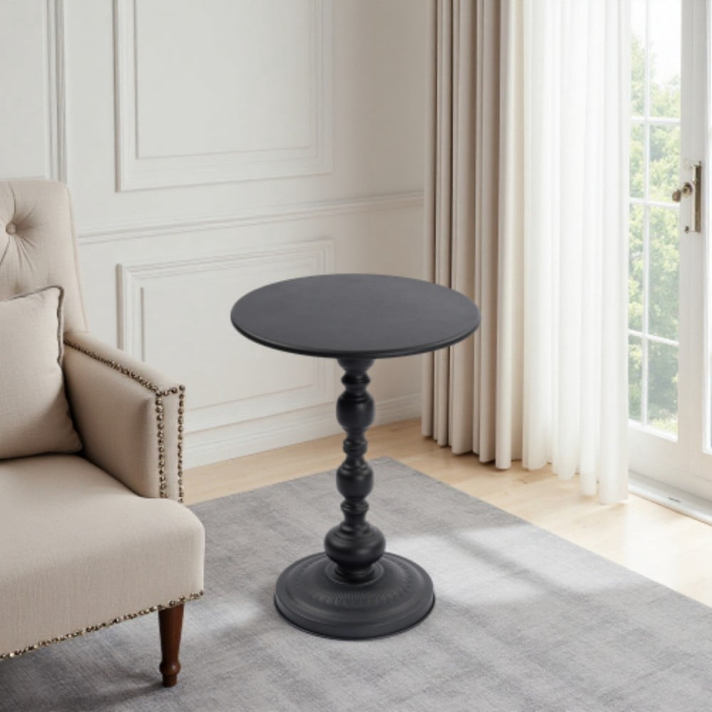 Round Metal Side Table, Vintage End Table with Pedestal Base, Small Accent Table for Sofa, Bedside, Balcony, Living Room & Bedroom, Black