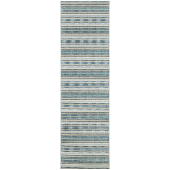 Couristan Monaco Marbella Indoor / Outdoor Area Rug, Ivory-Sand-Azure Blue, 2'3" x 7'10" Runner