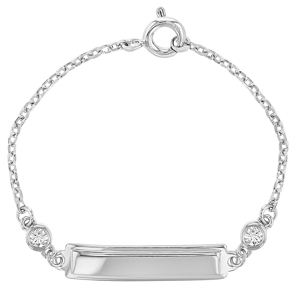 925 Sterling Silver Clear Cz Identification Tag Baby Id Bracelet 925 Sterling Silver Clear Cz Identification Tag Baby Id Bracelet Newborn 4 5