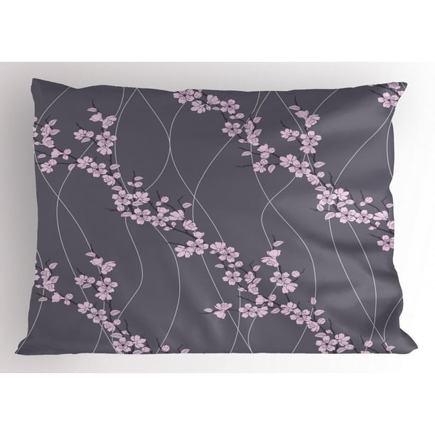 Floral Pillow Sham Asian Spring Japanese Sakura Branches Full Blossom Modern Oriental