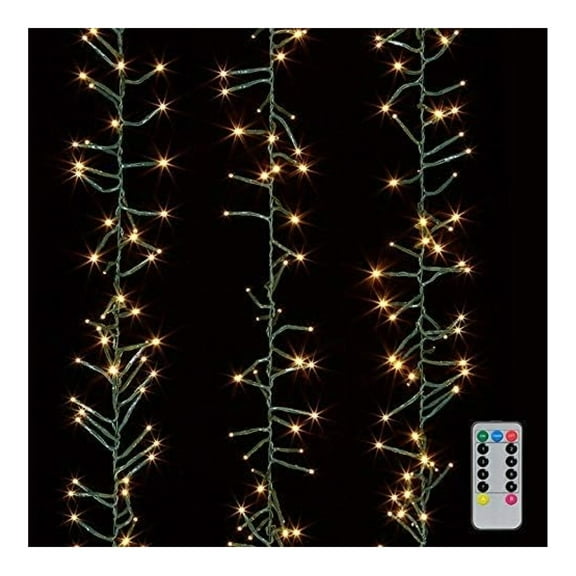 Christmas Cluster Lights Battery Operated 15 Foot with 120 Warm White Lights on Green Wire with Control Exclusive Twinkle Function