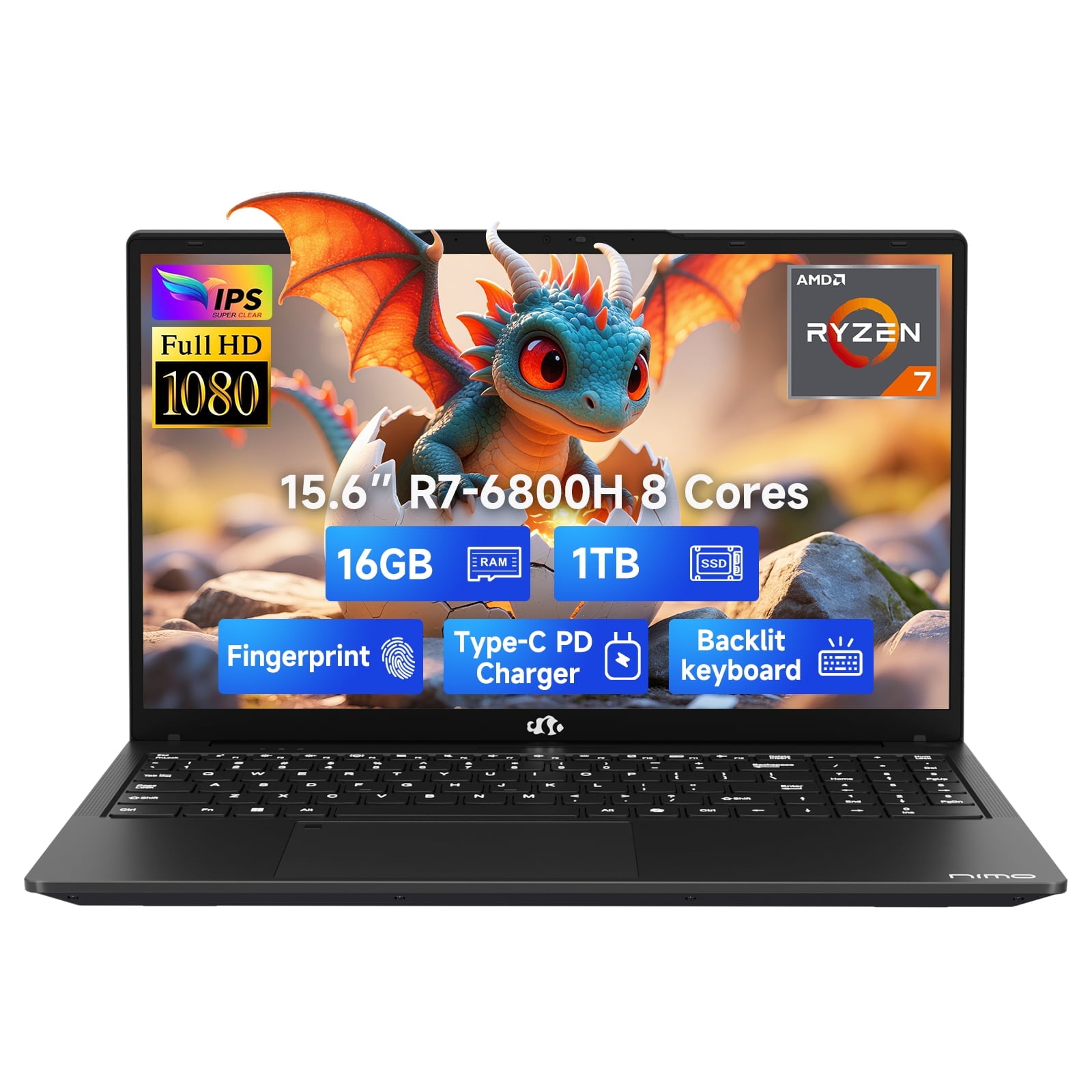15.6" IPS FHD-Gaming-Laptop, 8 Cores AMD Ryzen 7 6800H 16GB DDR5 RAM 1TB SSD (Beat Intel i7-12700H. Up to 4.7GHz) AMD Radeon 680M GPU-Computer with 100W Type-C Backlit Keyboard, Fingerprint