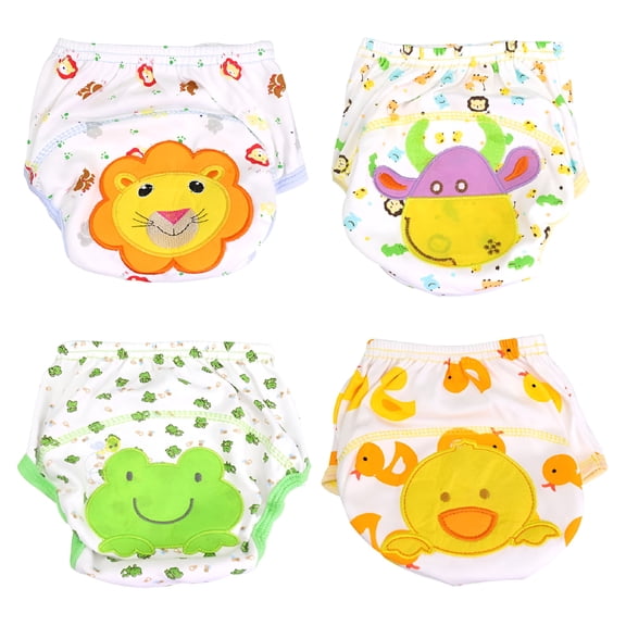 TELOLY 4-Pack Washable Diaper Pants, Pure Cotton, Lion   Duck   Frog   Cow, 90 Yards