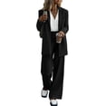 thumbnail image 1 of Trouser suit women elegant business suit set 2-piece, solid color slim fit festive blazer wide leg pants two-piece sporty trouser suit modern casual striped solid color sporty streetwear, 1 of 5