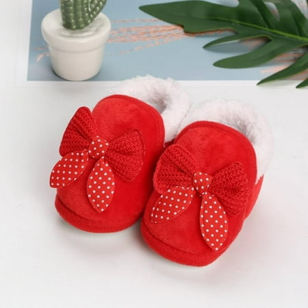 

Bullpiano Cotton Fabric Baby Shoes Infant First Walkers Butterfly-knot Winter Snow Boots Soft-sole Anti-slip Warm Flat Shoes For Christmas