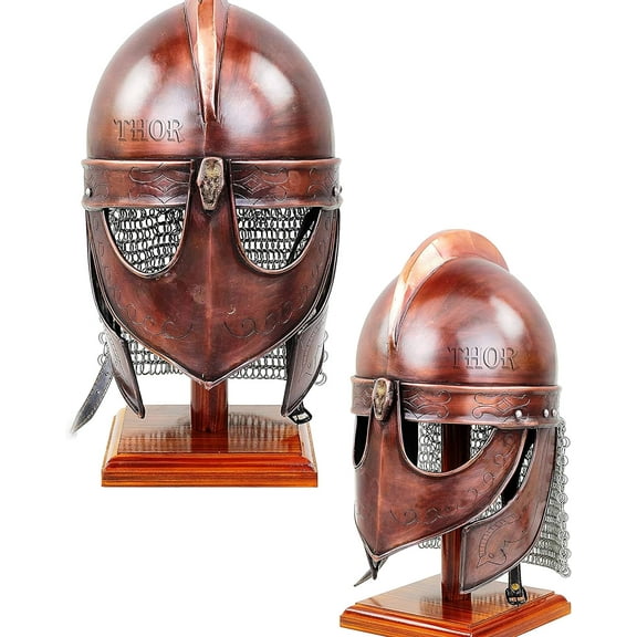 Medieval Viking Chainmail Armor Valas Guard Knight Helmet W/Stand Rustic Vintage Home Decor Gifts