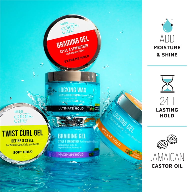 4 pack) KISS Colors & Care Braiding Hair Gel, Level 7 Maximum Hold