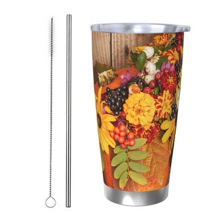 

Coaee Autumn Bouquet Pumpkin For Thanksgiving for 20oz Insulated Kettle Water Bottle For Running Hiking Cycling Climbing Men S Woman Insulated Water Bottle-Straw Two-piece Set