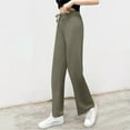 thumbnail image 4 of Hvot&aat Women's High Waist Pants Solid Color Wide Leg Pants Drawstring Stretch Straight Leg Pants with Pockets, 4 of 4