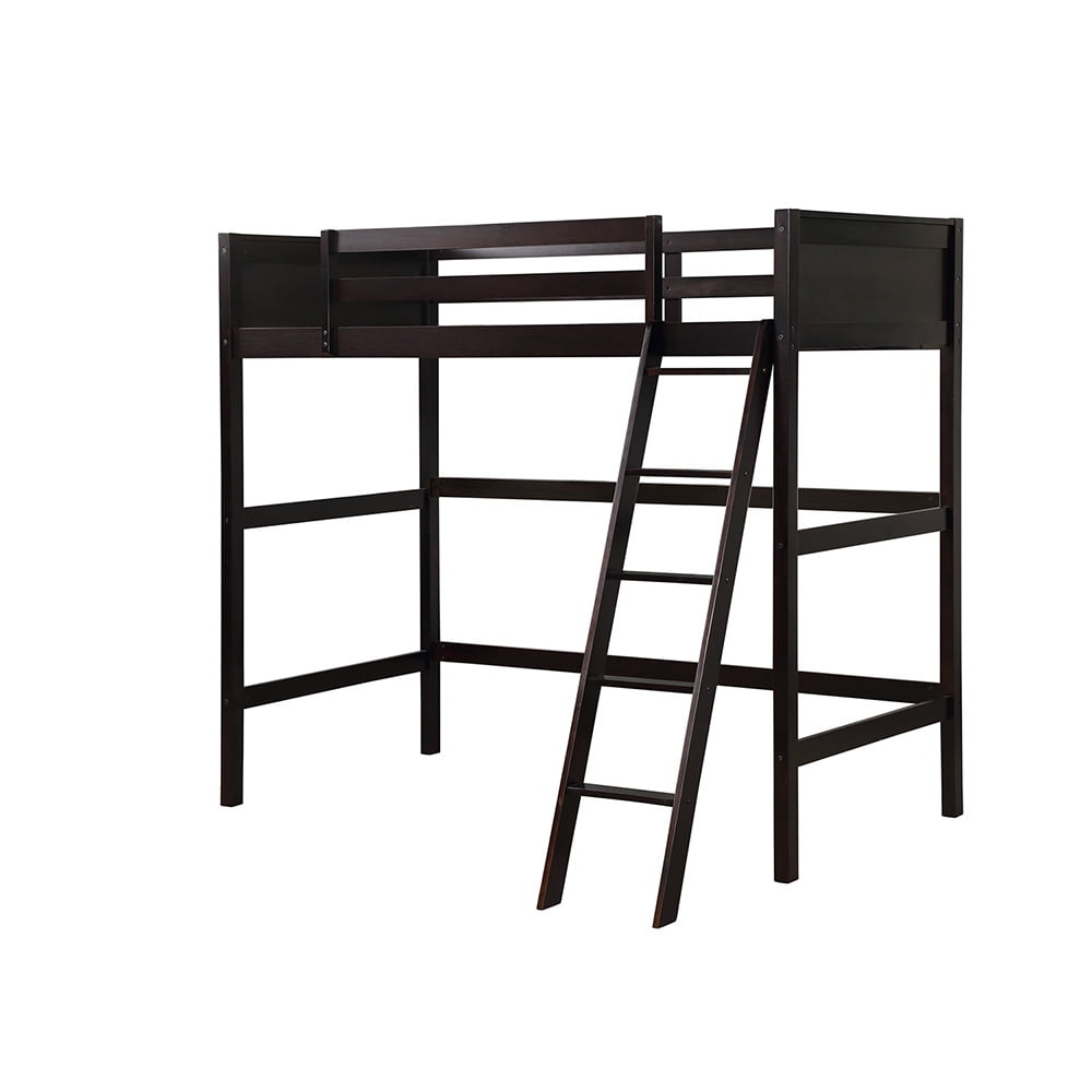 Private Jungle Twin Size Loft Bed with Ladder and Guard for Teens Bedroom, Espresso