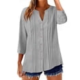 thumbnail image 4 of Uootdi Business Casual Tops for Women 3/4 Sleeve V Neck Full Button Placket Pleated Detail Loose Fit Office Commute Work Wear Polished Shirts Gift, 4 of 9