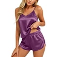 thumbnail image 2 of ITSAME Women's Silk Satin Pajamas Set V-Neck Camisole and Shorts 2-Piece Lightweight Comfy Loungewear Purple Size L, 2 of 10