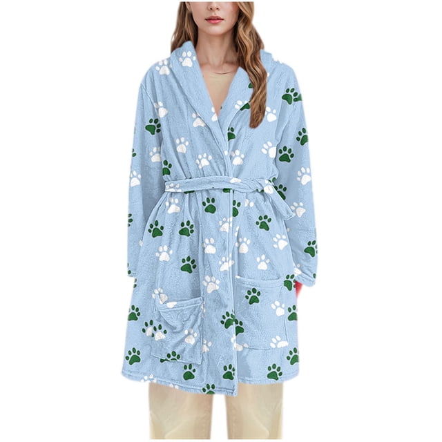 Pyjamas pour Femmes à Porter à la Maison en Flanelle Peignoirs à Capuche Haut Long