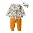 thumbnail image 1 of Conjunto De 3 Piezas De Ropa Para Bebé, Camisa Floral Con Volantes, Pantalones, Diadema (Amarillo 6-9 Meses), 1 of 5