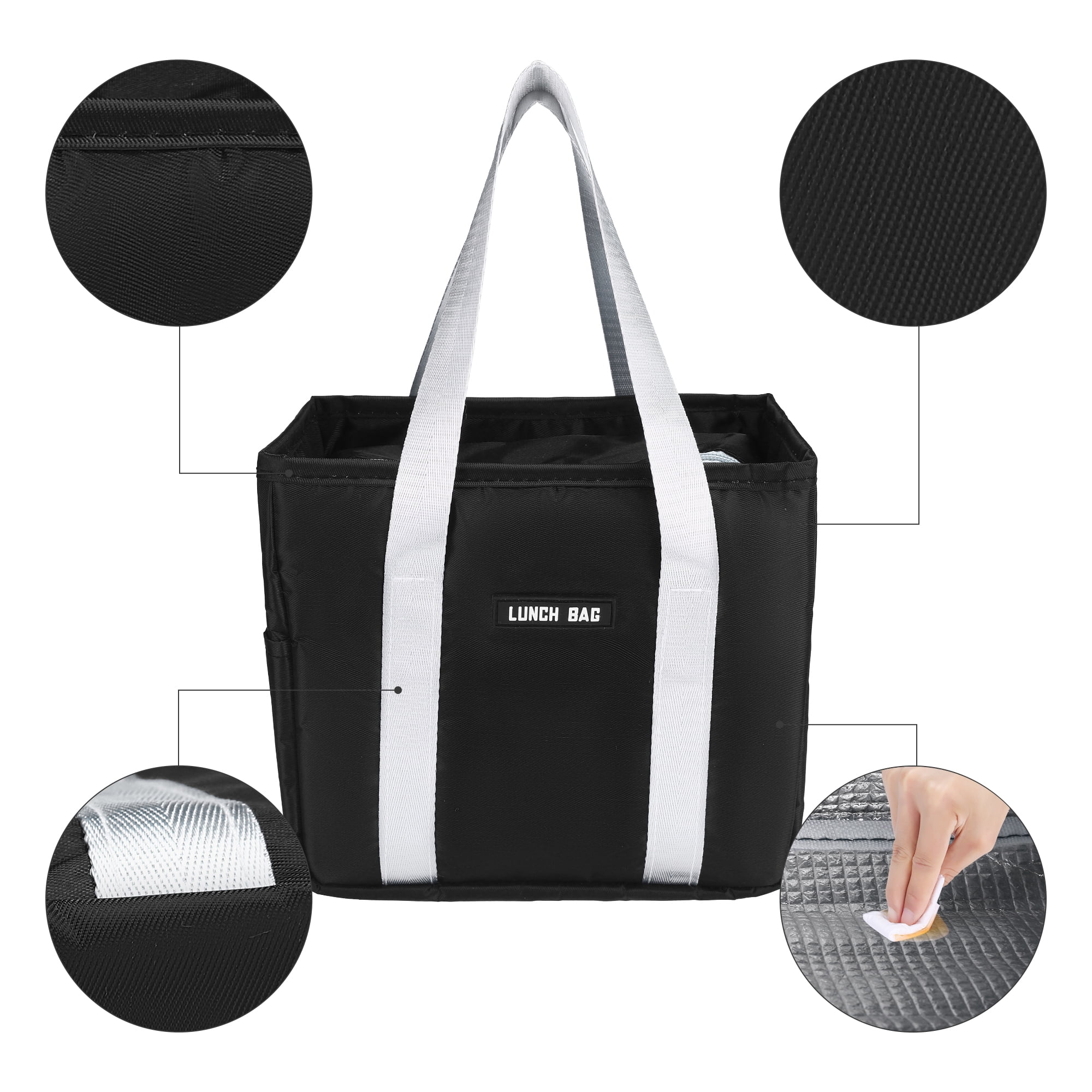 Unique Bargains Insulated Lunch Bag for Women and Men for Work Office Black