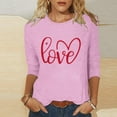thumbnail image 2 of mihongmao Valentine Shirts for Women Loose Crewneck Ladies' Hearted-Printed Round Neck Three Quarter Sleeve 3/4 Sleeve T-shirt Loose Pink 2X, 2 of 5