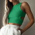thumbnail image 2 of Yuyuzo Crop Tank Tops for Women Crew Neck Ribbed Knit Solid Color Slim Fitted Athletic Going Put Tops, 2 of 7