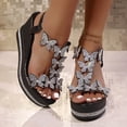 thumbnail image 2 of Womens Sandals Wedge Shoes: All-Day Comfort Dressy Wedges Thick Sole Sparkling Decorative Open Toe Summer Sandals for Casual Black 9(42), 2 of 9