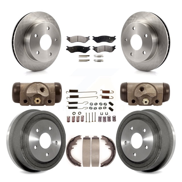 Transit Auto Front Rear Disc Brake Rotors Ceramic Pads and Drum Kit (9Pc) for Car 2000-2001 Dodge Ram 1500 4WD K8T-102577