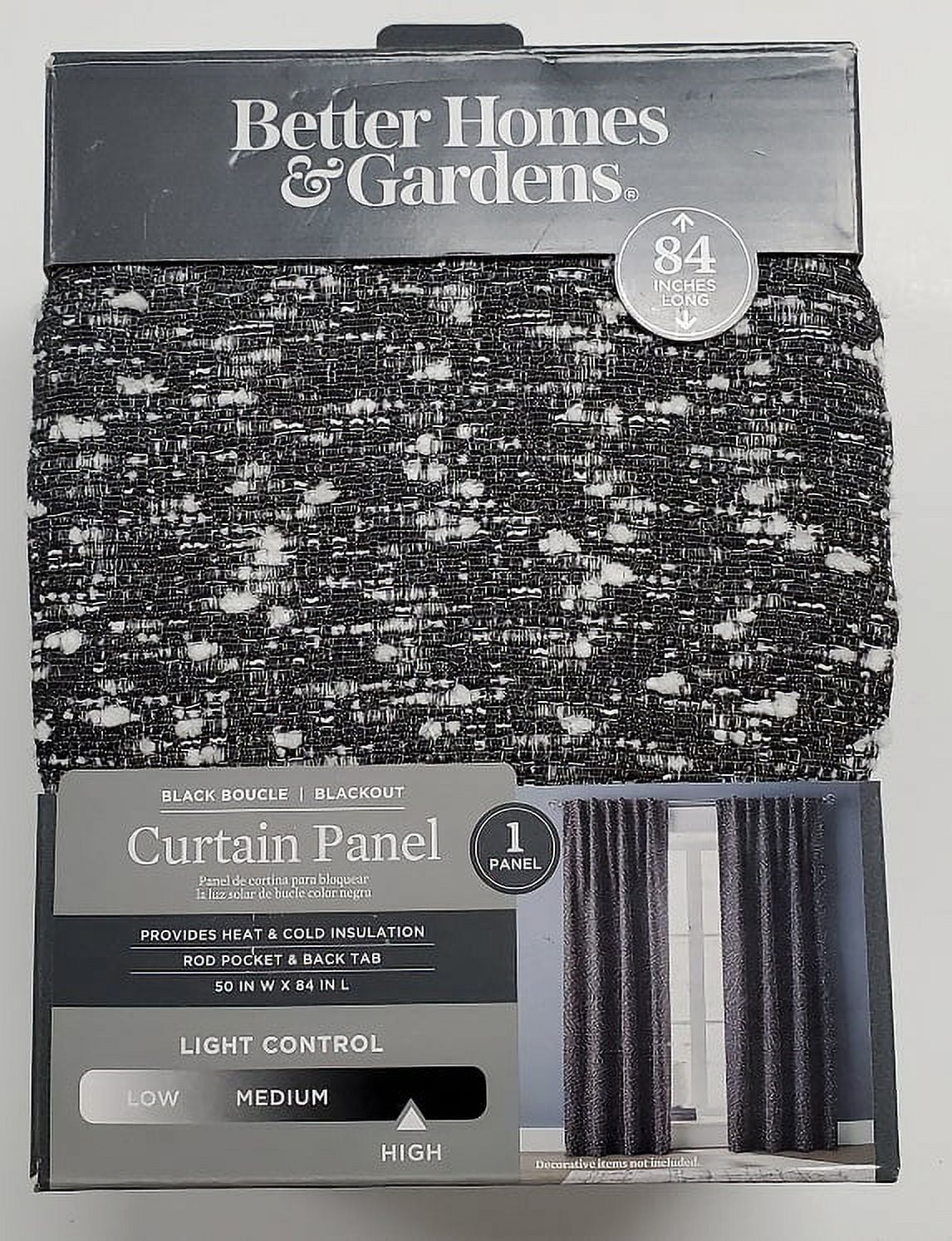 (2 pack) Better Homes & Gardens Boucle Blackout Curtain Panel, 1-Piece, Black, 50" W x 84" L