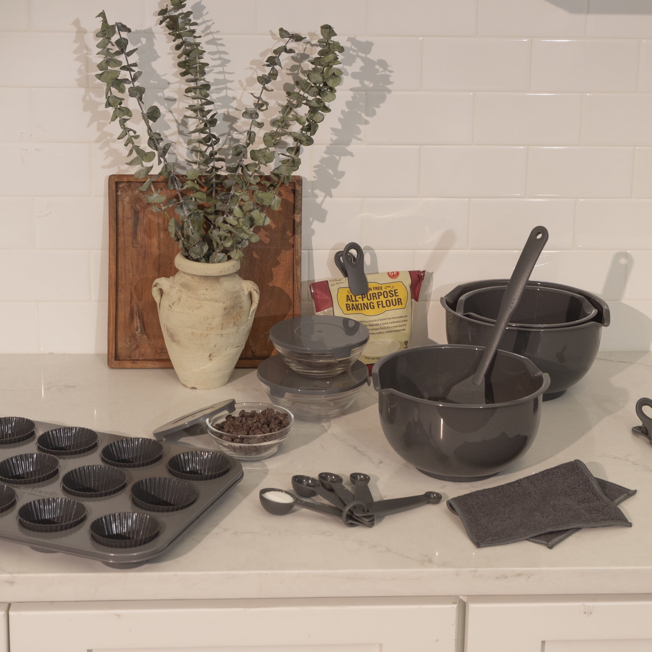 Elements by Thyme & Table 100-Piece Ceramic Non-Stick Cookware Set - Grey