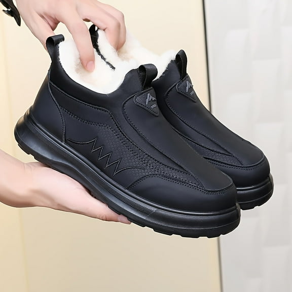 Men'S Slip-On Winter Boots - Slip-On Closure, Non-Slip Rubber Sole, Cushioned Insole - Thermal Insulated Shoes for Cold Weather - Easy-Clean Fabric Upper - Formal &, Thick)