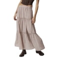 thumbnail image 2 of Yunliwuli Women's Tiered Long Skirts Vintage Elastic Waist Solid Color Midi Skirts Frill Trim Skirts, 2 of 7