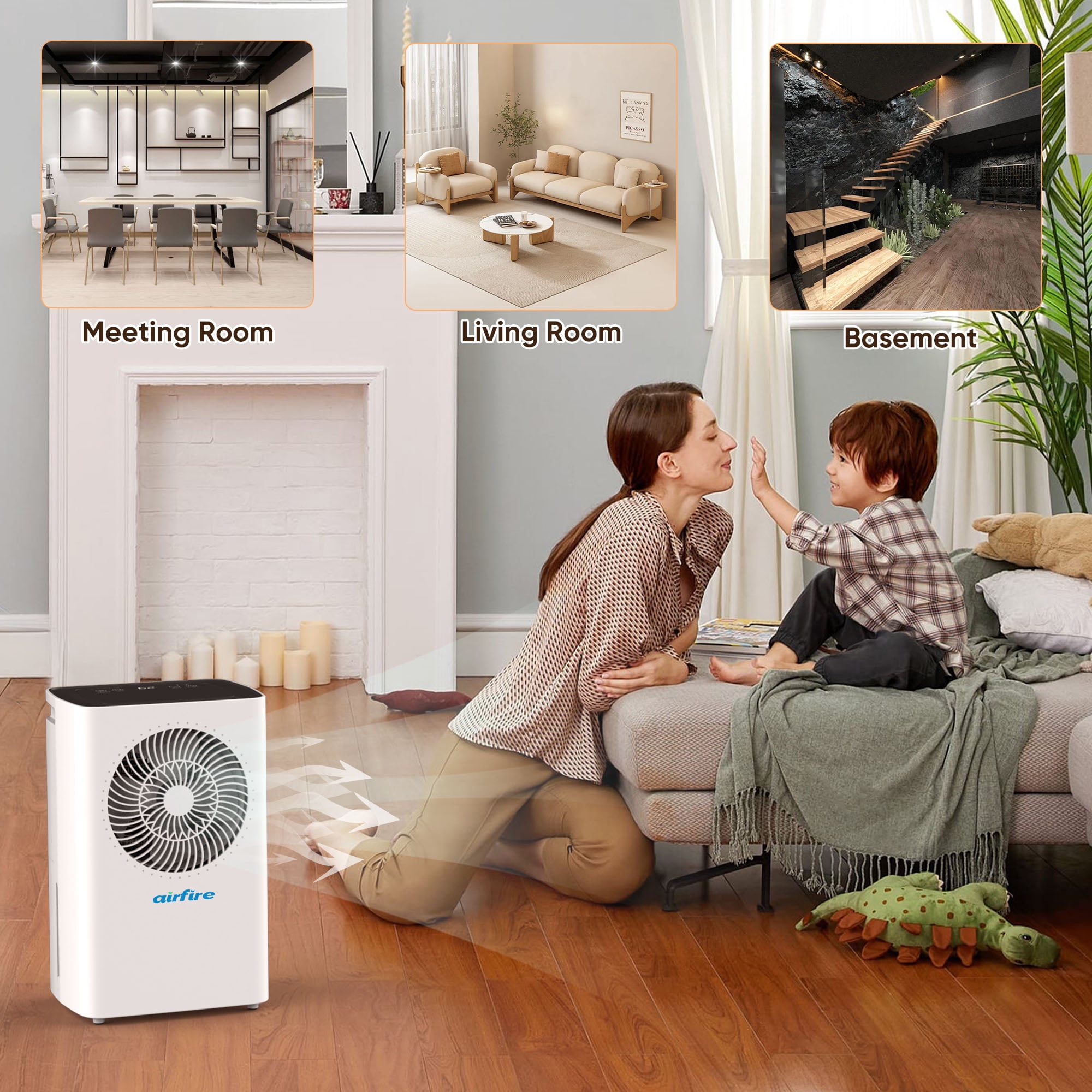 AIRFIRE 12 Pint Dehumidifiers, 1500 Sq.Ft Dehumidifier with Drain Hose, 0.59 Gal Water Tank, Overflow Protection, Dehumidifiers for Home Basement Bedroom Bathroom Laundry Room