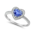 thumbnail image 5 of Halo Dazzling Heart Promise Ring Round Tanzanite CZ 925 Sterling Silver Size 6, 5 of 6