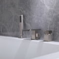 thumbnail image 3 of Three Holes Deck Mounted Roman Bathtub Faucet with Hand Shower, Widespread Waterfall Tub Filler, 3 of 5