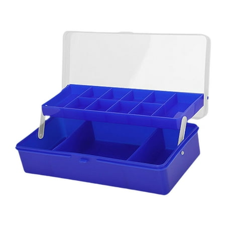 colaxi Fishing Tackle Box Lure Box Multi Grids Tackle Tray Double Layer Sturdy Tool Box for Lures Lines Hooks Gear Storage Container Blue