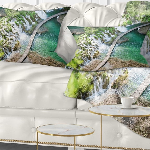 Designart Tourist Path in Plitvice Lakes - Landscape Photo Throw Pillow - 12x20