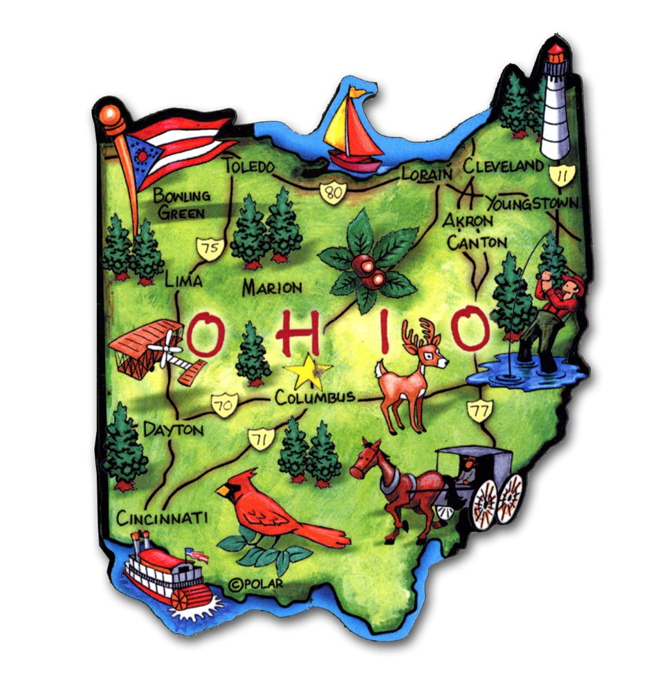 Kühlschrankmagnet Ohio – Mit Karte Und Sehenswürdigkeiten, Souvenir Und Sammlerstück