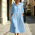 thumbnail image 2 of MaFYtyTPR Women's Collared Shirts Dress Half Button 3/4 Sleeve Relaxed Casual Vacation Dresses with Pockets A-Light Blue L, 2 of 6