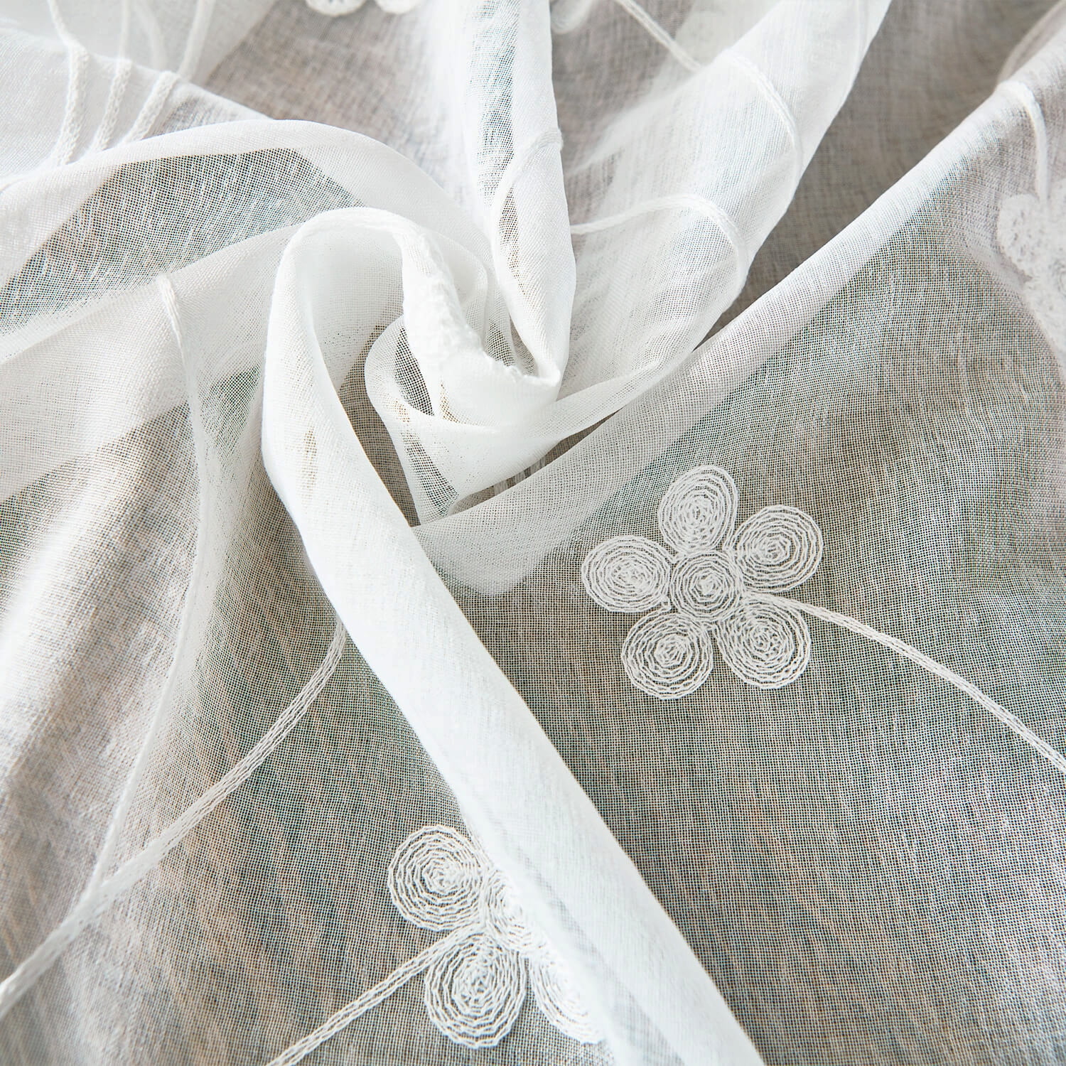 VOGOL Decor White Flower Embroidered Sheer Curtain Panels Set of 2, Farmhouse Airy Voile Sheer for Bedroom, 52x96 inches, Rod Pocket
