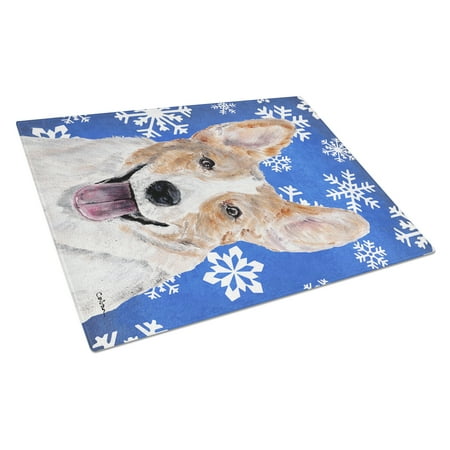 

Carolines Treasures SC9768LCB Cardigan Corgi Winter Snowflakes Glass Cutting Board Large 12H x 16W multicolor