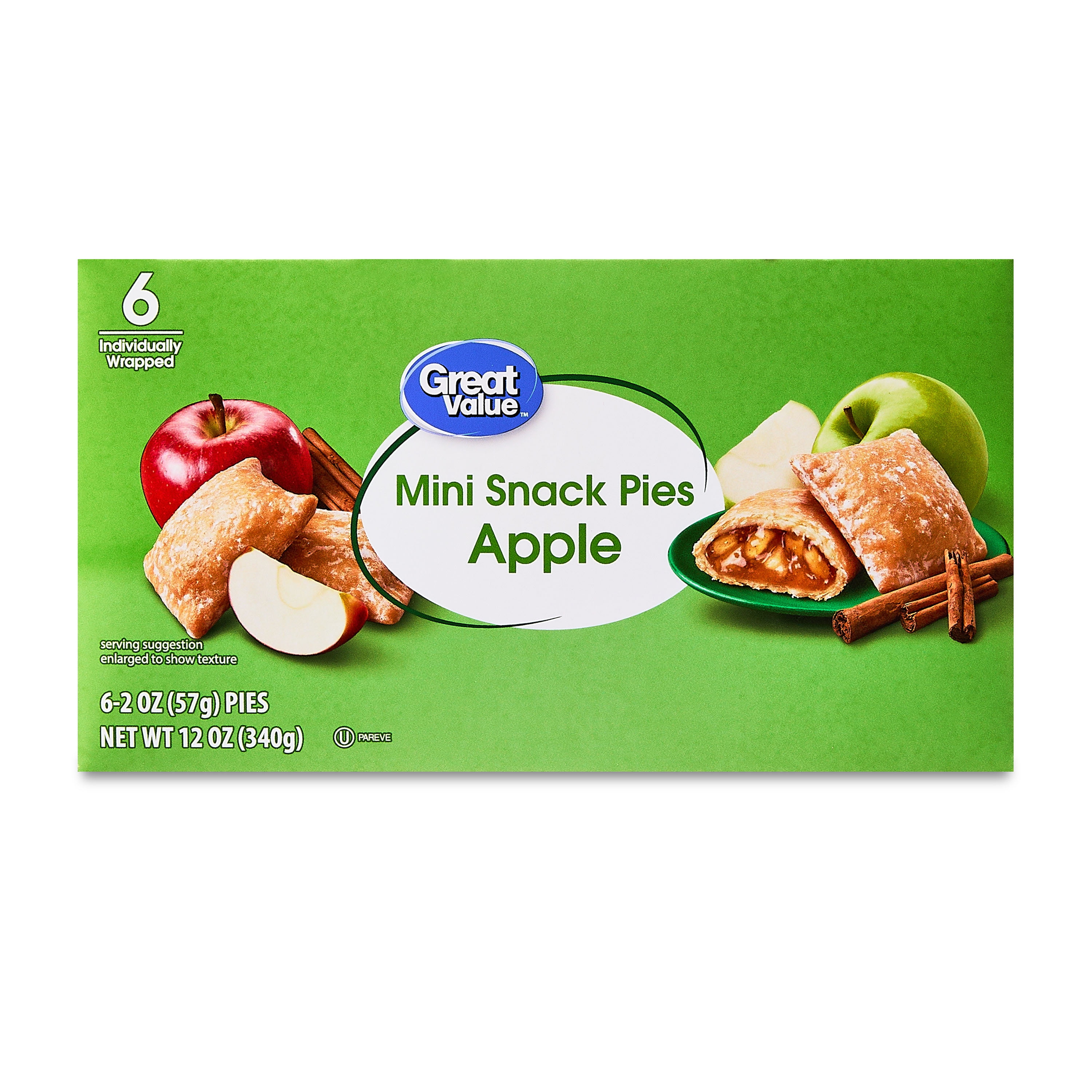 (2 pack) Great Value Mini Snack Apple Flavored Pies, 6 Count