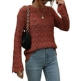 thumbnail image 4 of hirigin Women Trendy Hollow-Out Tops, Crochet Solid Color Crew Neck Long Sleeve Knitted Tops with Flare Cuffs for Ladies, S/M/L/XL, 4 of 9