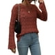 thumbnail image 4 of Txlixc Mujeres Trendy Hollow-Out Tops, Crochet Color sólido Cuello redondo Manga larga Punto Tops con puños acampanados para damas Txlixc  Moda, 4 of 9