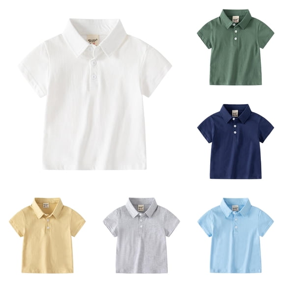 GobdXE Solid Two Button Placket Edge Stitch Collar Short Sleeve Polo Shirt Unisex Kids Back to School Uniform Basic Casual Pullover Tops for Boys Girls 2-3 Years,White