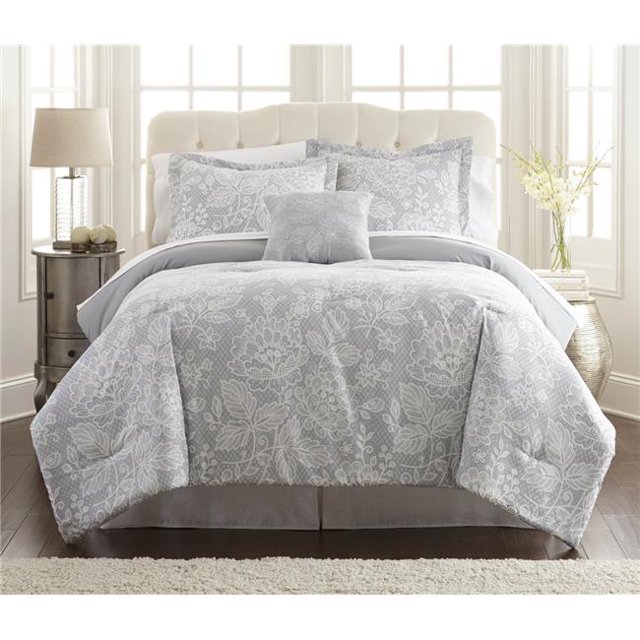 Benzara BM202740 Lyon Imprimé Réversible Grand Size Ensemble de Couette&44; Gris & Blanc - 8 Pièces